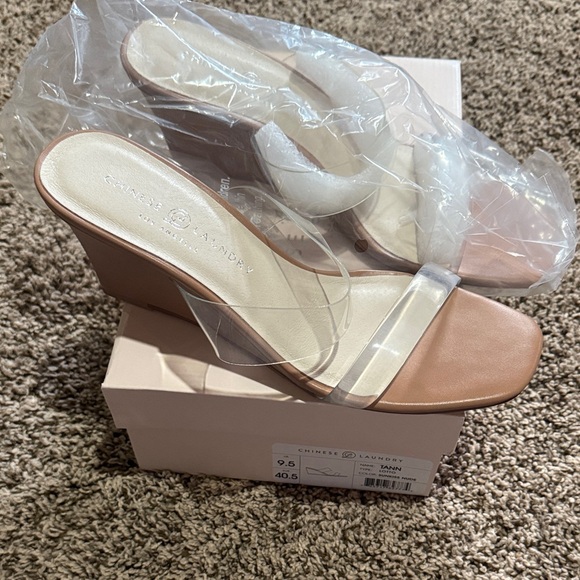 Chinese Laundry Shoes - Chinese Laundry Clear Strap Tan Wedges